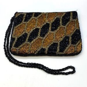 LaRegale Ltd. Vintage Hand Beaded Evening Bag Bronze & Black